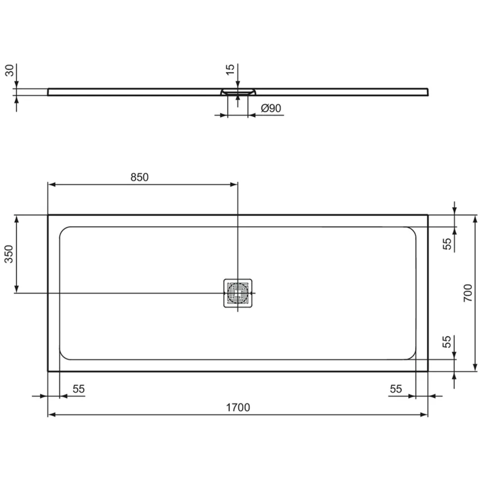 Ideal Standard Ultra Flat S+ Concrete Grey Rectangular Anti-Slip Stone Resin Shower Tray - 7 Sizes