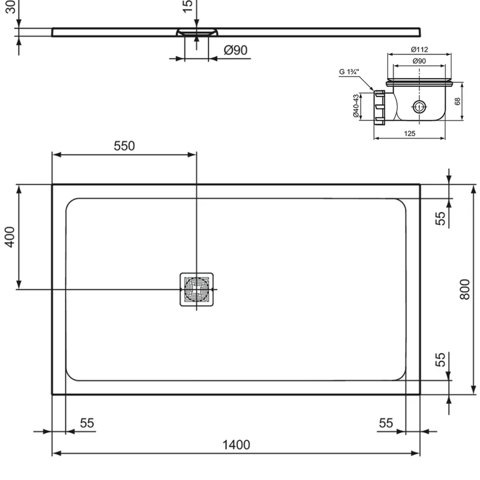 Ideal Standard Ultra Flat S+ Concrete Grey Rectangular Anti-Slip Stone Resin Shower Tray - 7 Sizes