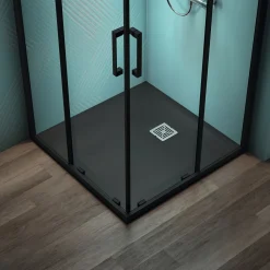 Ideal Standard Ultra Flat S+ Jet Black Square Anti-Slip Stone Resin Shower Tray - 2 Sizes