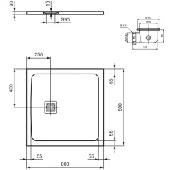 Ideal Standard Ultra Flat S+ Jet Black Square Anti-Slip Stone Resin Shower Tray - 2 Sizes