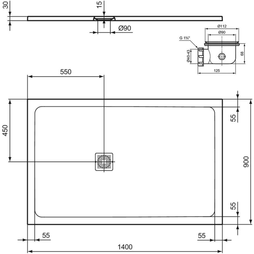 Ideal Standard Ultra Flat S+ Jet Black Rectangular Anti-Slip Stone Resin Shower Tray - 7 Sizes