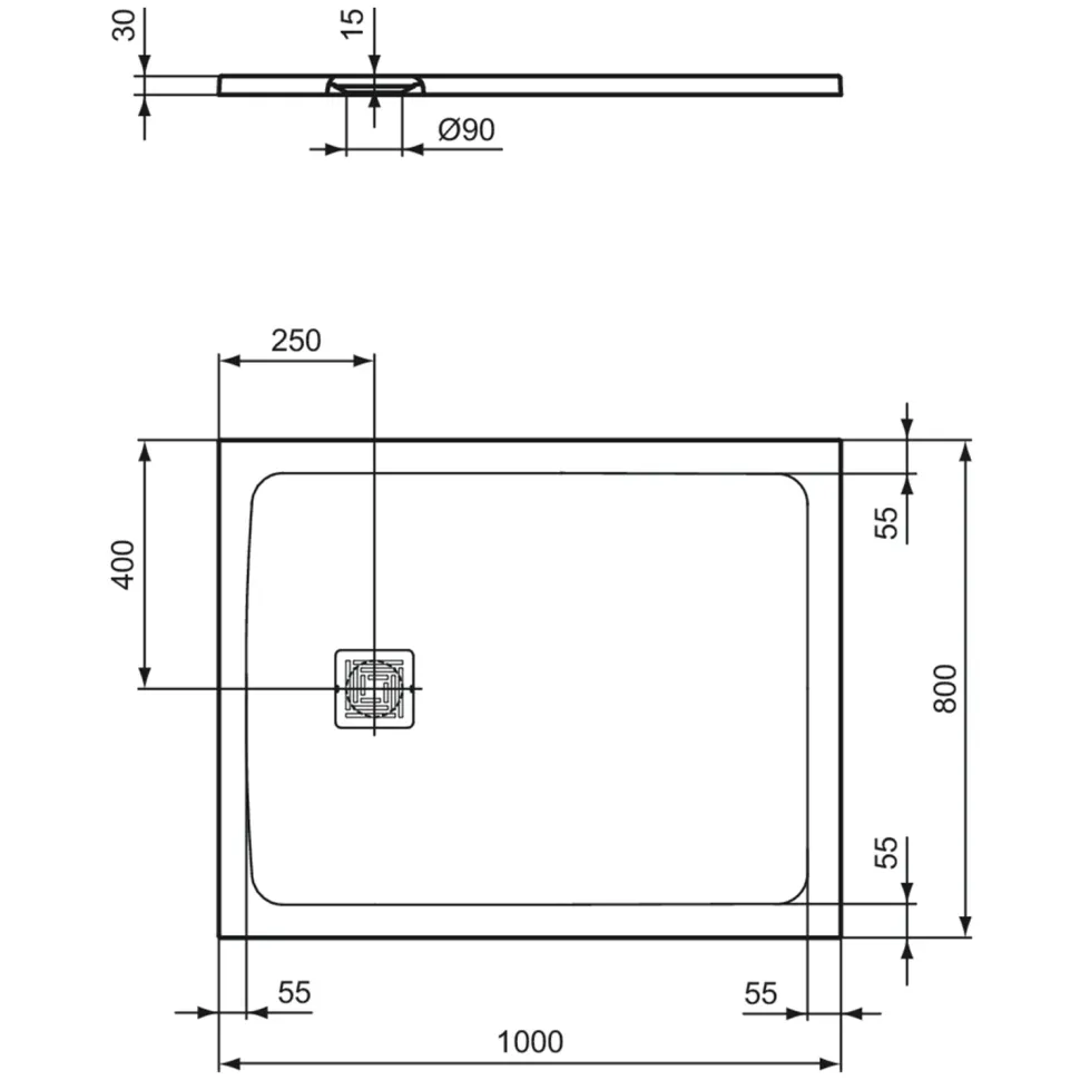 Ideal Standard Ultra Flat S+ Pure White Rectangular Anti-Slip Stone Resin Shower Tray - 7 Sizes