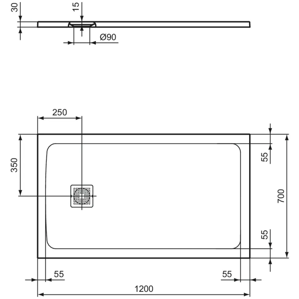 Ideal Standard Ultra Flat S+ Pure White Rectangular Anti-Slip Stone Resin Shower Tray - 7 Sizes