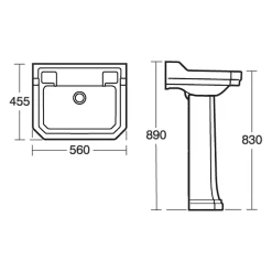 Ideal Standard Waverley 560mm Basin & Full Pedestal