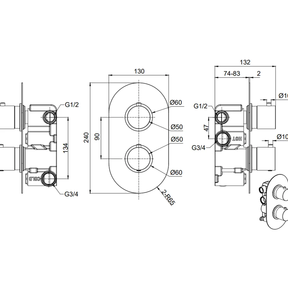 Imogen Concealed Shower Valve, Fixed Shower Head & Overflow Bath Filler