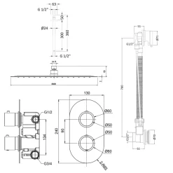 Imogen Concealed Shower Valve, Fixed Shower Head & Overflow Bath Filler