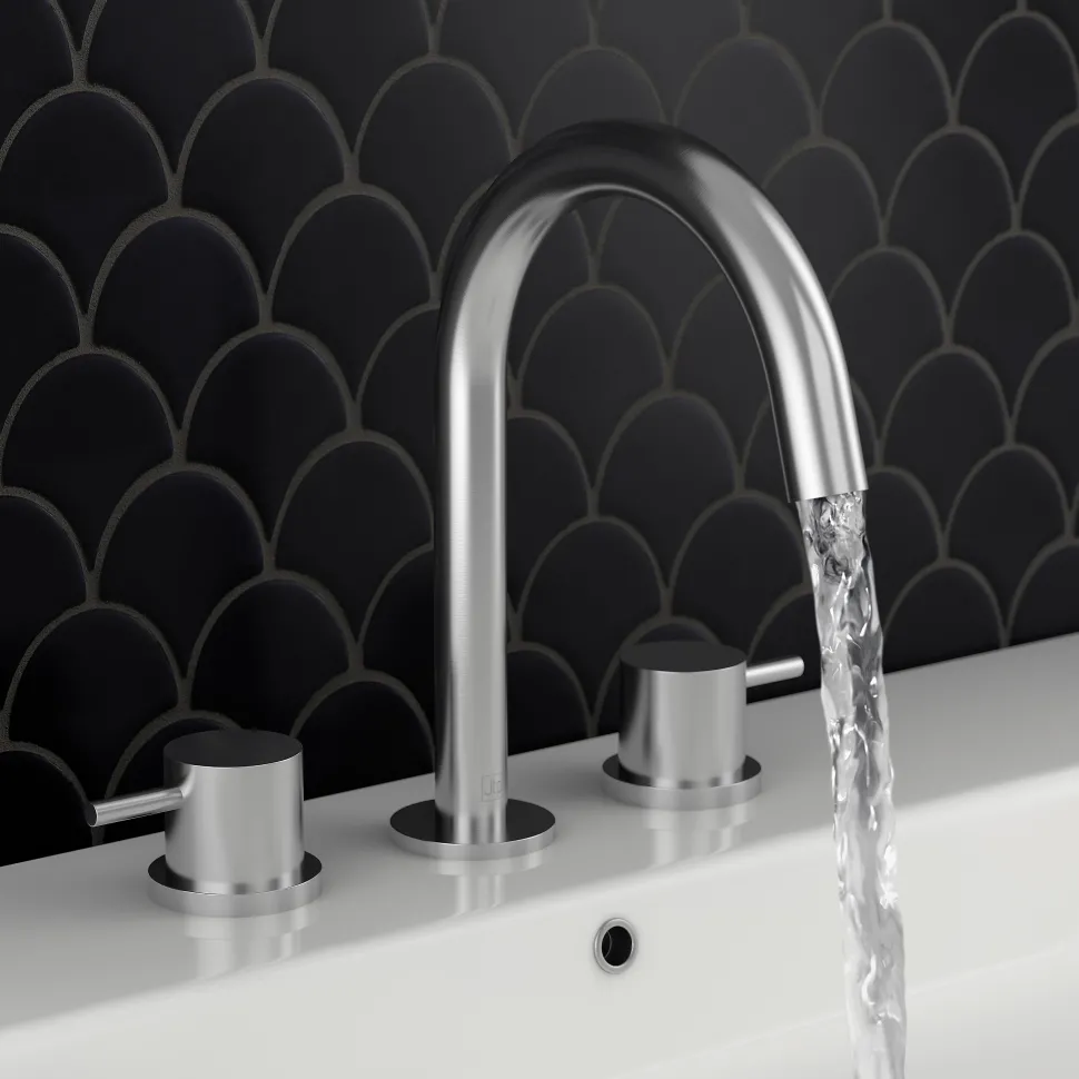 Inox Brushed Stainless Steel 3 Hole Deck Mounted Basin Mixer