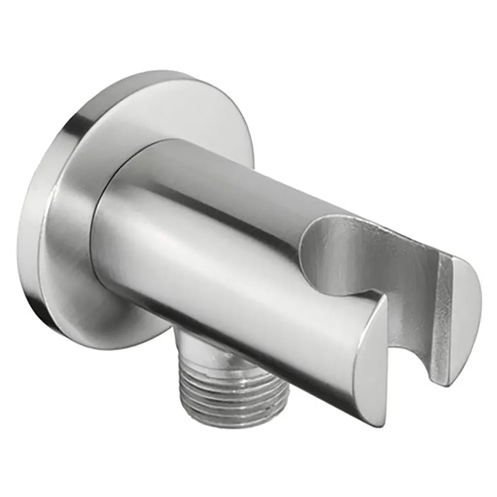 Inox Brushed Stainless Steel Round Shower Outlet Elbow with Handset Holder