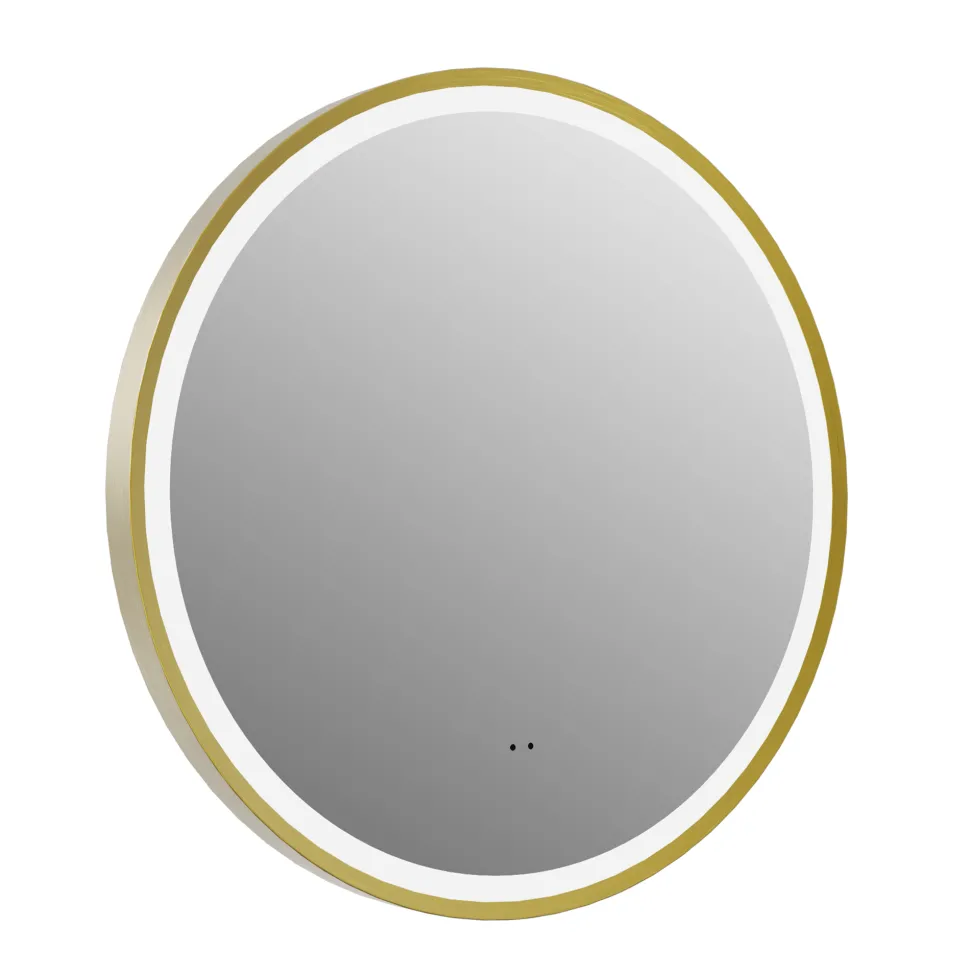 Isla LED Illuminated Round Brushed Brass Framed Mirror with Demister Pad & Colour Change LEDs - 600mm