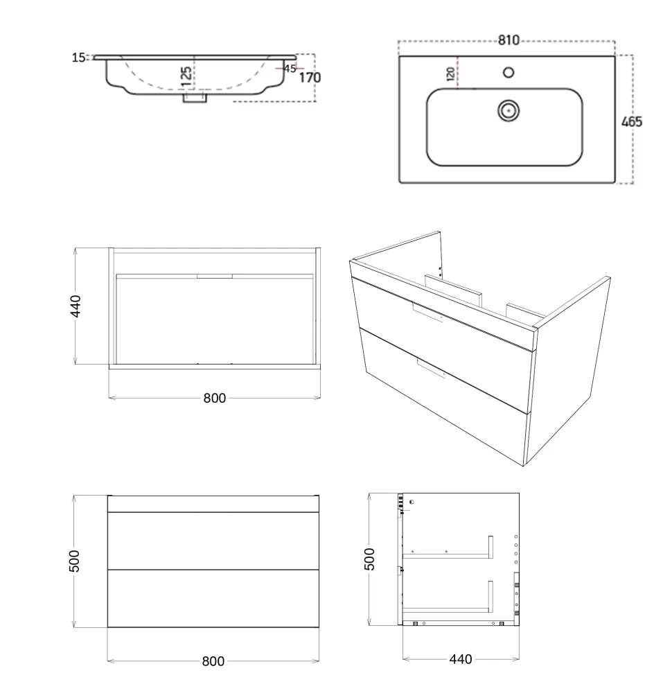 Isla 800mm Wall Hung Vanity Unit & Basin