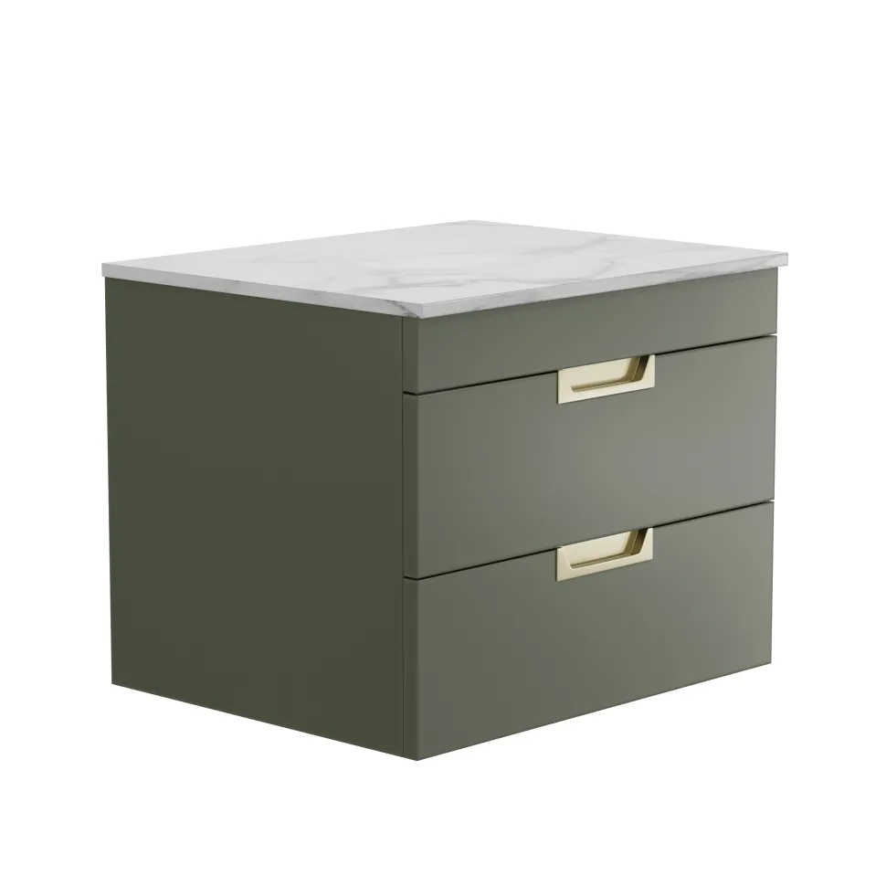 Isla 600mm Wall Hung Vanity Unit & Marble Sintered Stone Countertop