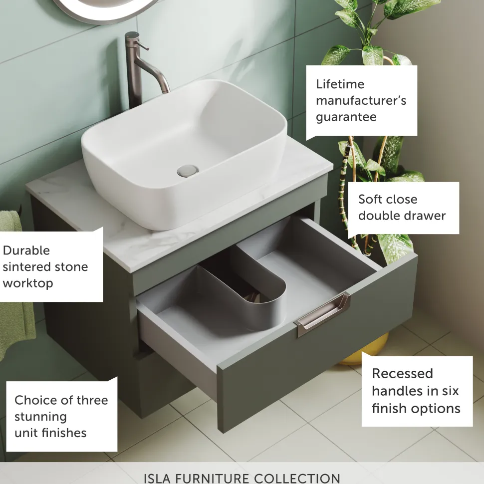 Isla 600mm Wall Hung Vanity Unit & Marble Sintered Stone Countertop