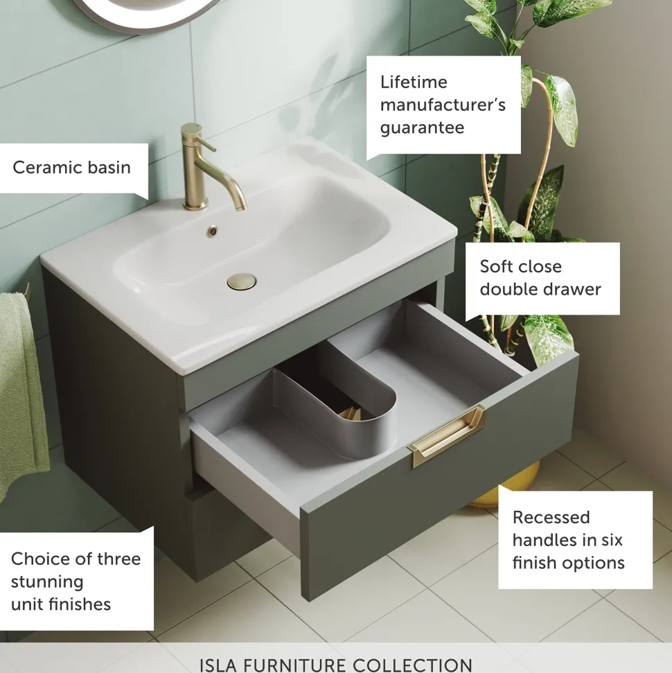 Isla 600mm Wall Hung Vanity Unit & Marble Sintered Stone Countertop
