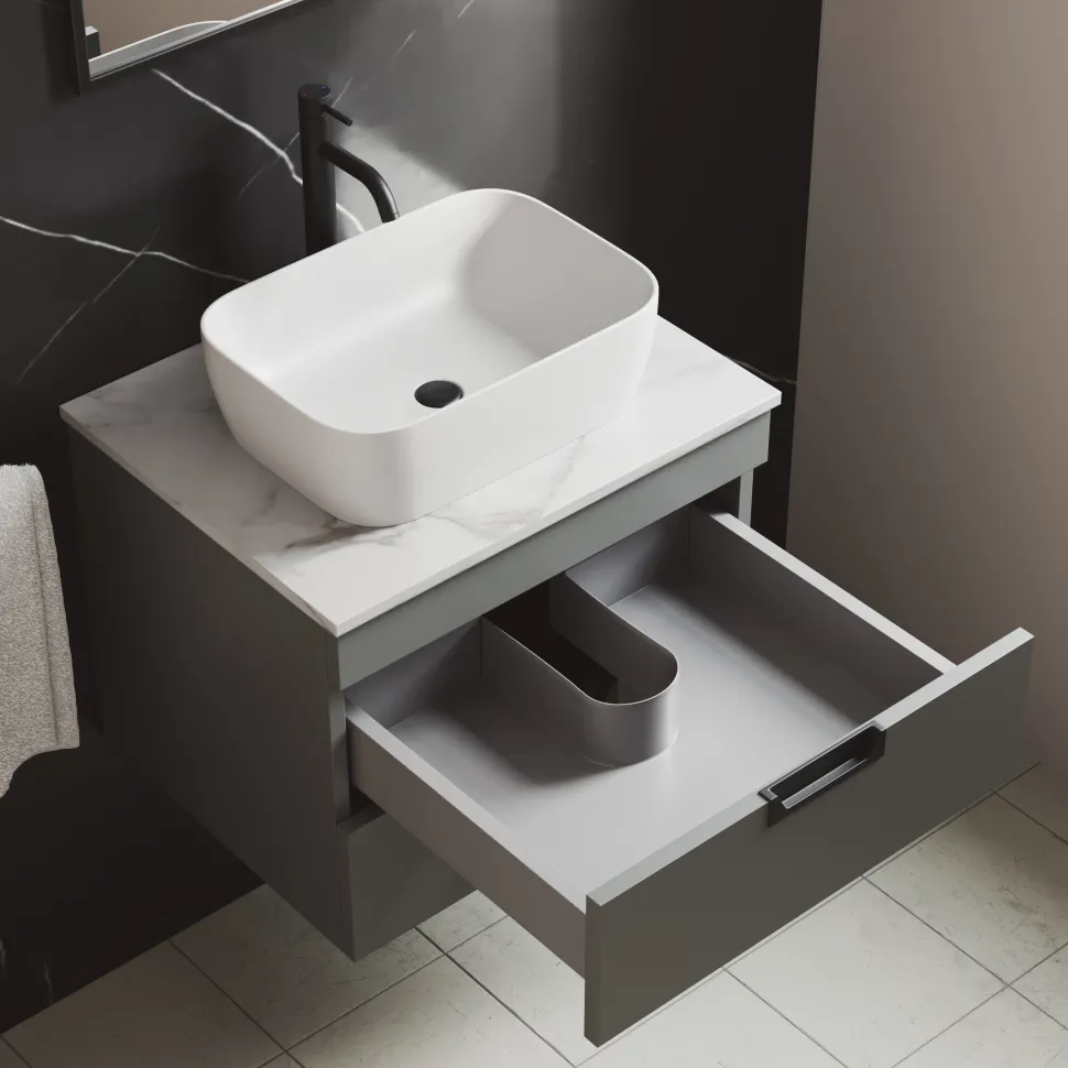 Isla 600mm Wall Hung Vanity Unit & Marble Sintered Stone Countertop