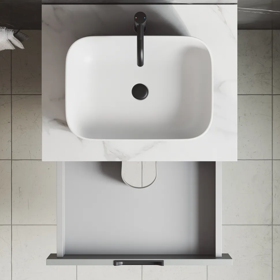 Isla 600mm Wall Hung Vanity Unit & Marble Sintered Stone Countertop