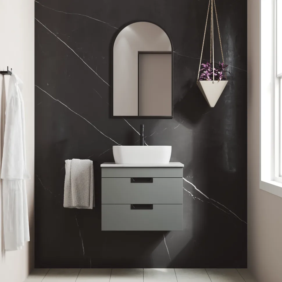 Isla 600mm Wall Hung Vanity Unit & Marble Sintered Stone Countertop