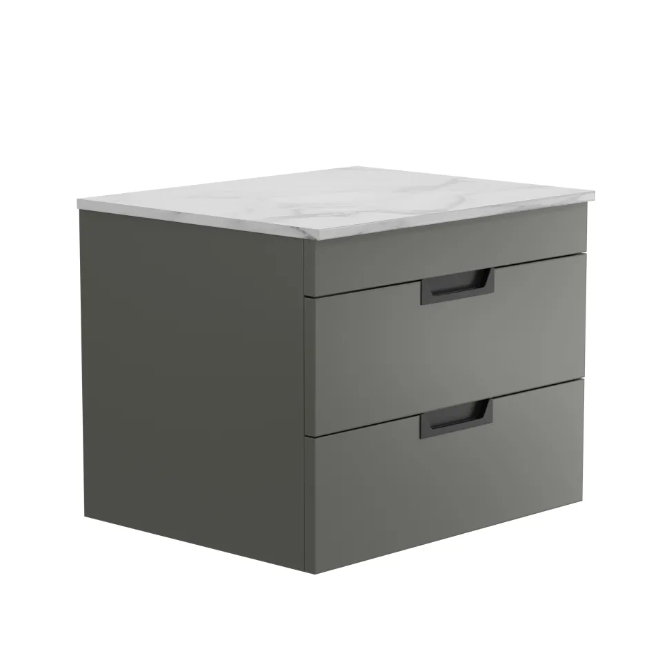 Isla 600mm Wall Hung Vanity Unit & Marble Sintered Stone Countertop