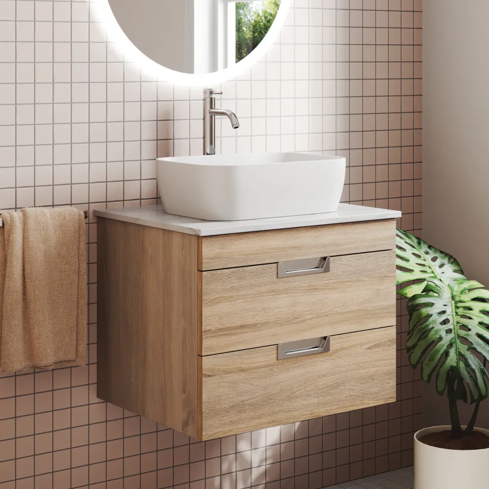 Isla 600mm Wall Hung Vanity Unit & Marble Sintered Stone Countertop