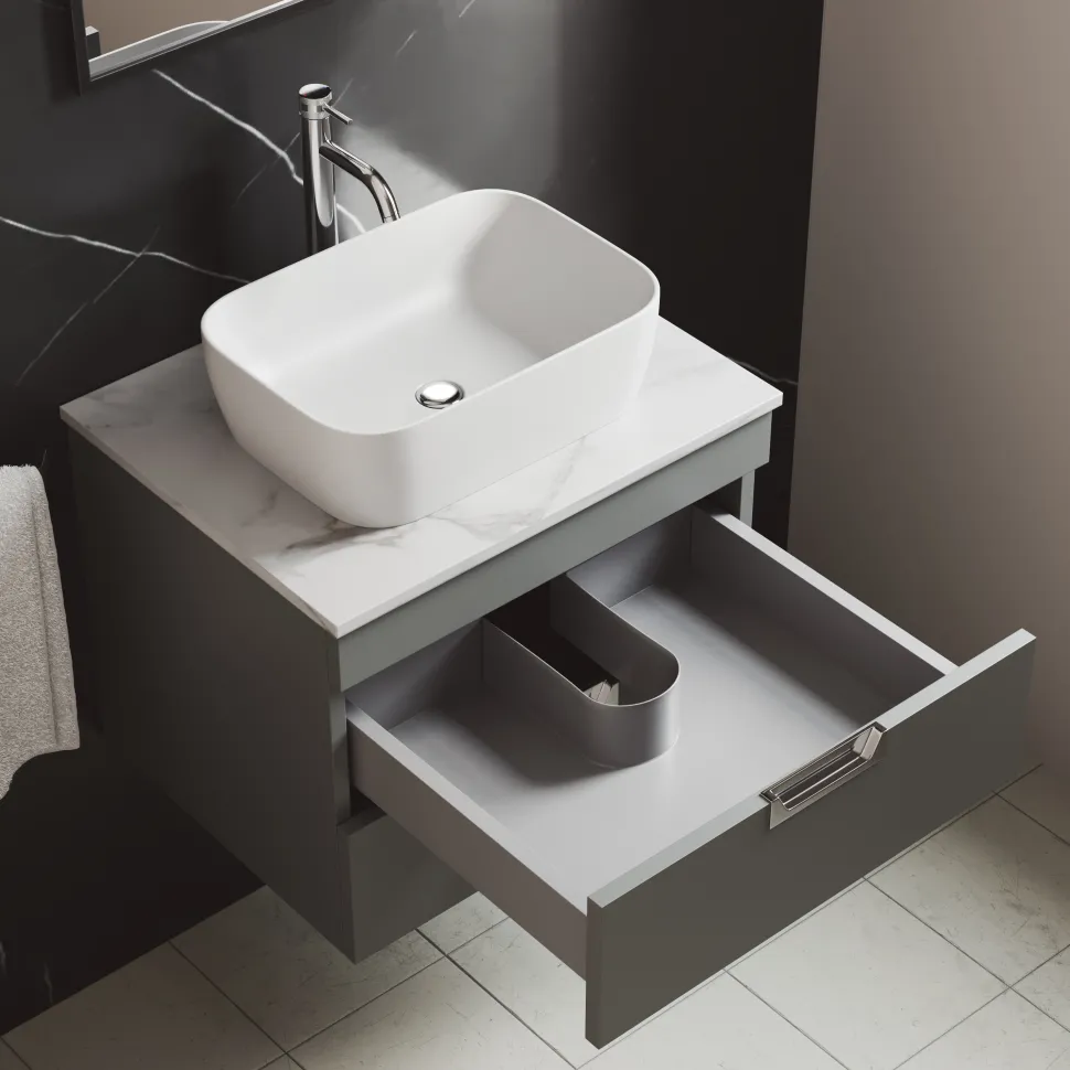 Isla 600mm Wall Hung Vanity Unit & Marble Sintered Stone Countertop