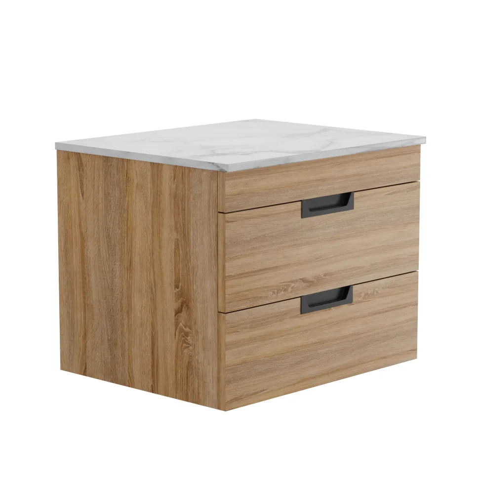 Isla 600mm Wall Hung Vanity Unit & Marble Sintered Stone Countertop