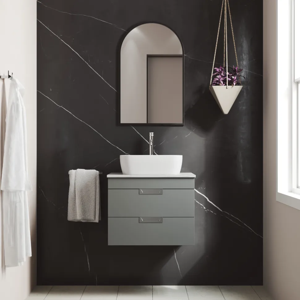 Isla 600mm Wall Hung Vanity Unit & Marble Sintered Stone Countertop