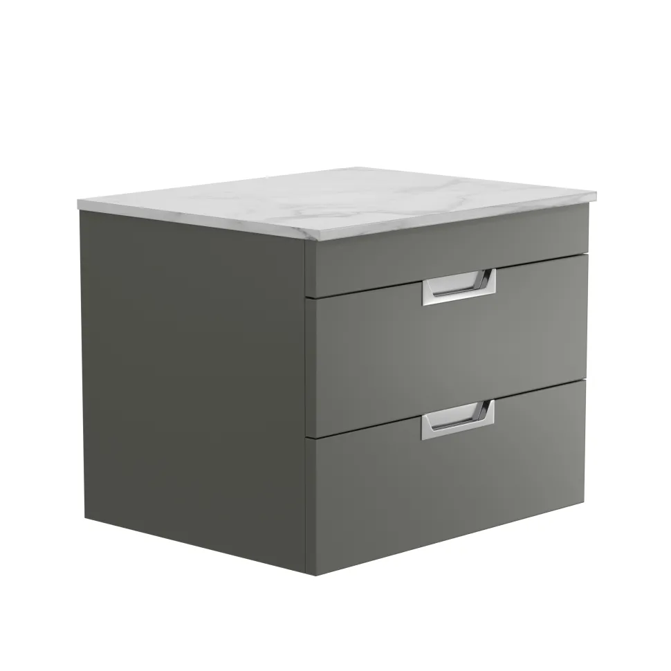 Isla 600mm Wall Hung Vanity Unit & Marble Sintered Stone Countertop