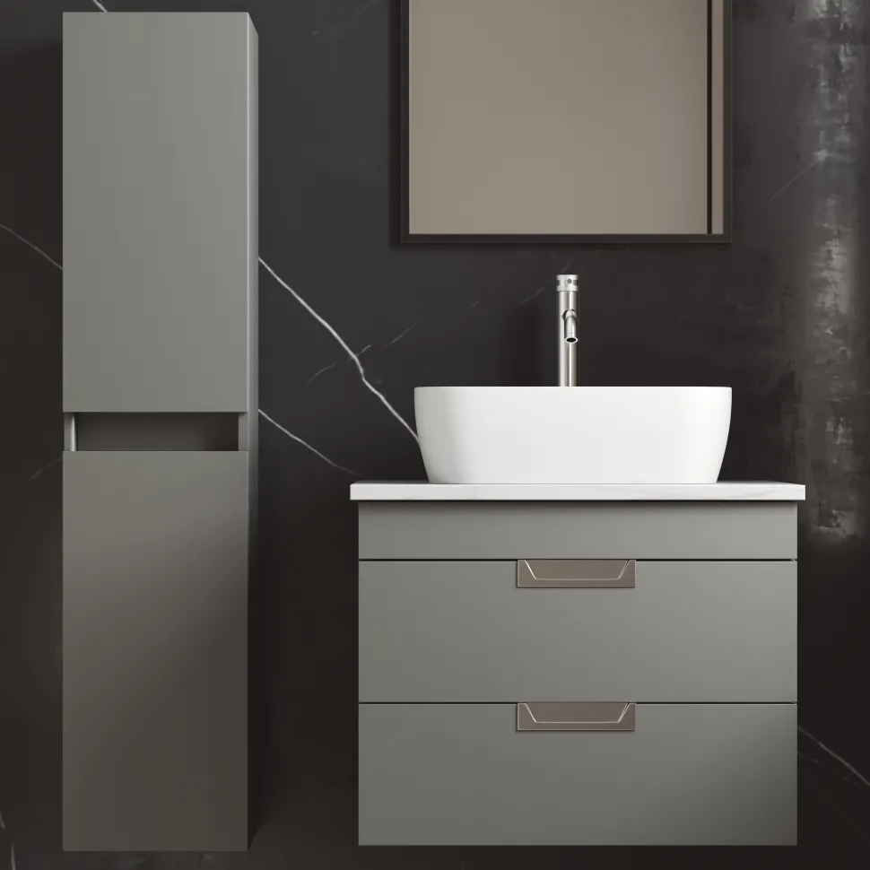 Isla 600mm Wall Hung Vanity Unit & Marble Sintered Stone Countertop