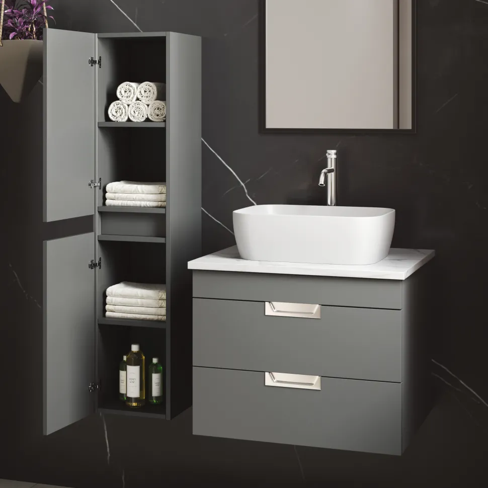 Isla 600mm Wall Hung Vanity Unit & Marble Sintered Stone Countertop
