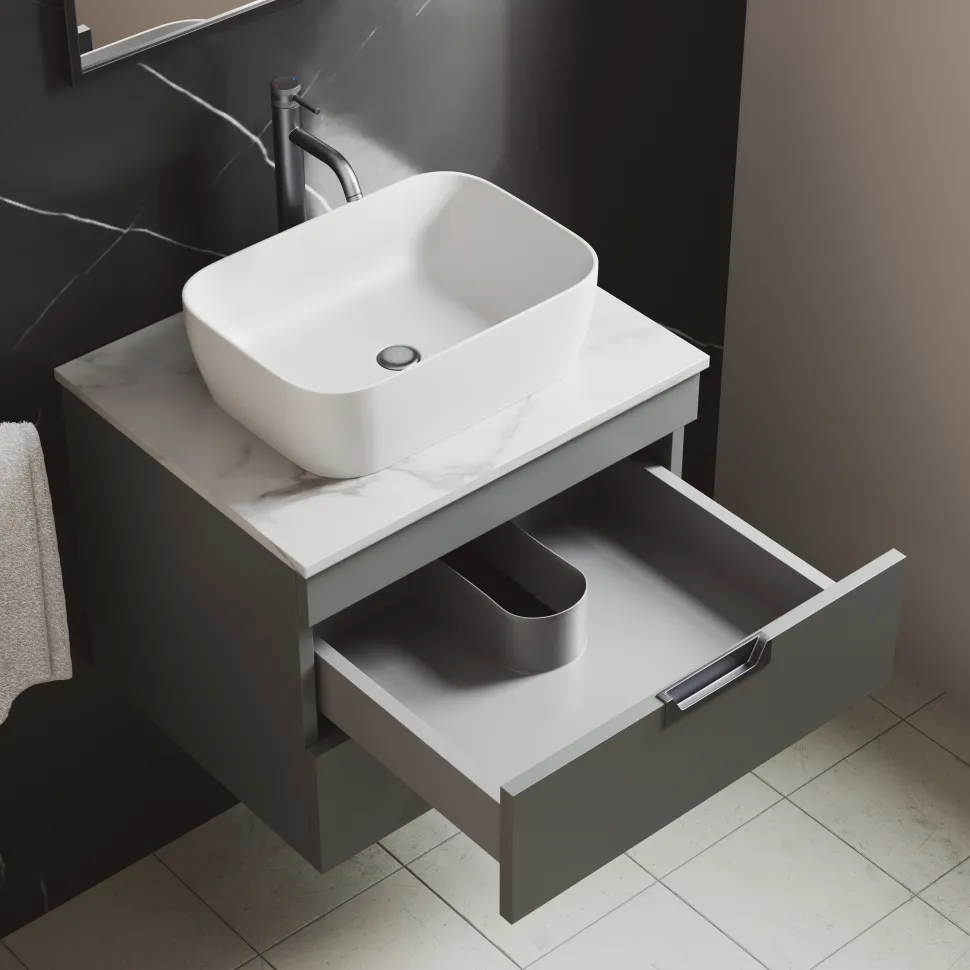 Isla 600mm Wall Hung Vanity Unit & Marble Sintered Stone Countertop