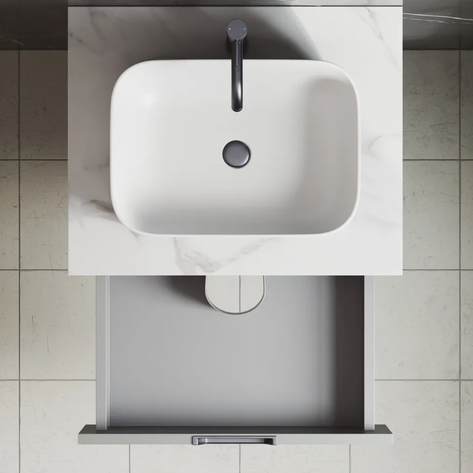 Isla 600mm Wall Hung Vanity Unit & Marble Sintered Stone Countertop