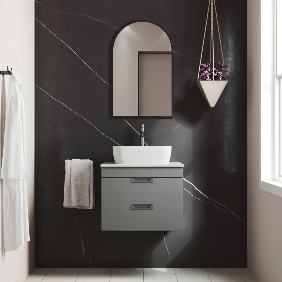 Isla 600mm Wall Hung Vanity Unit & Marble Sintered Stone Countertop