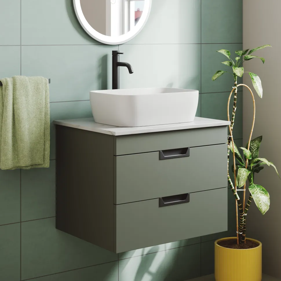 Isla 600mm Wall Hung Vanity Unit & Marble Sintered Stone Countertop