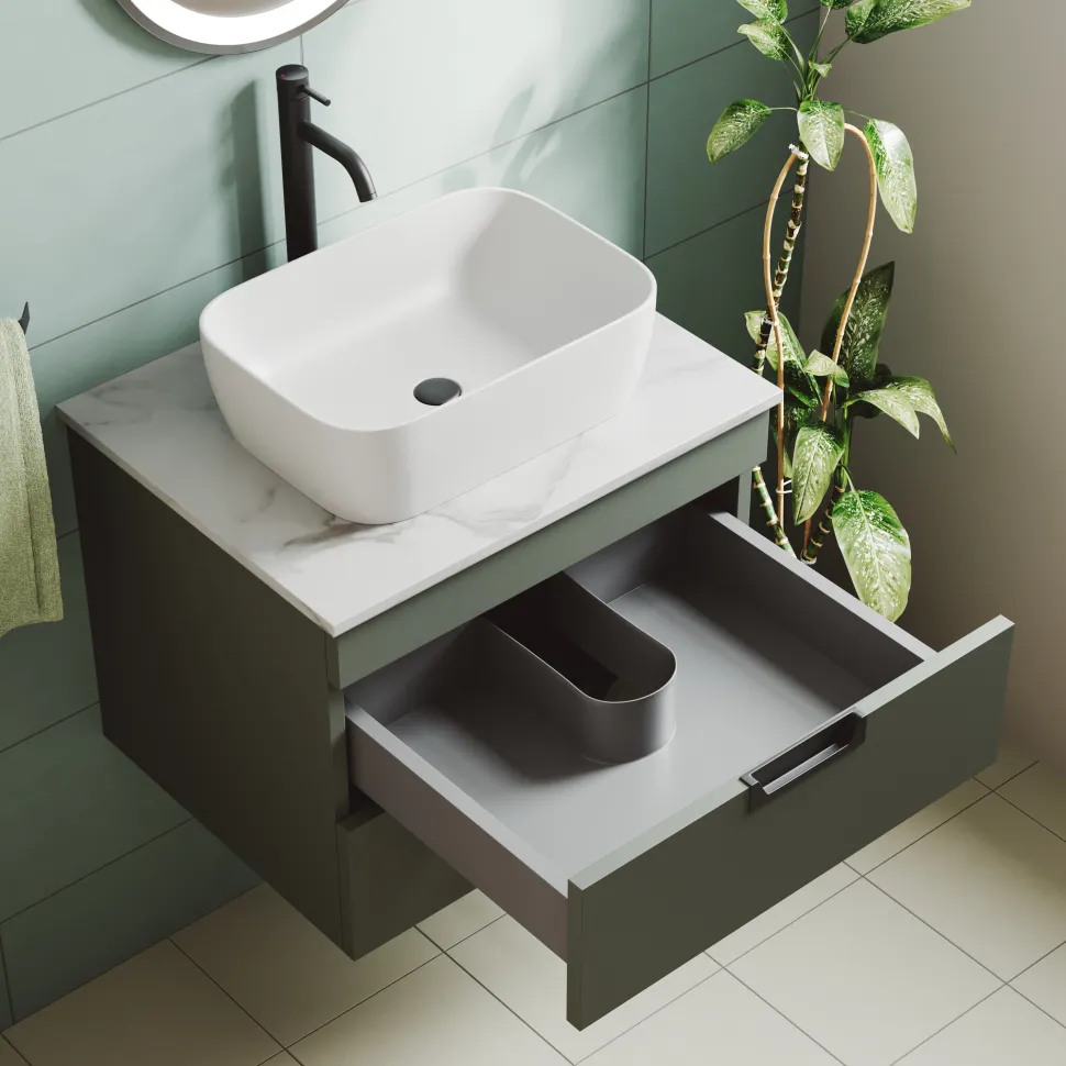 Isla 600mm Wall Hung Vanity Unit & Marble Sintered Stone Countertop