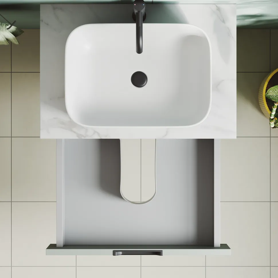 Isla 600mm Wall Hung Vanity Unit & Marble Sintered Stone Countertop