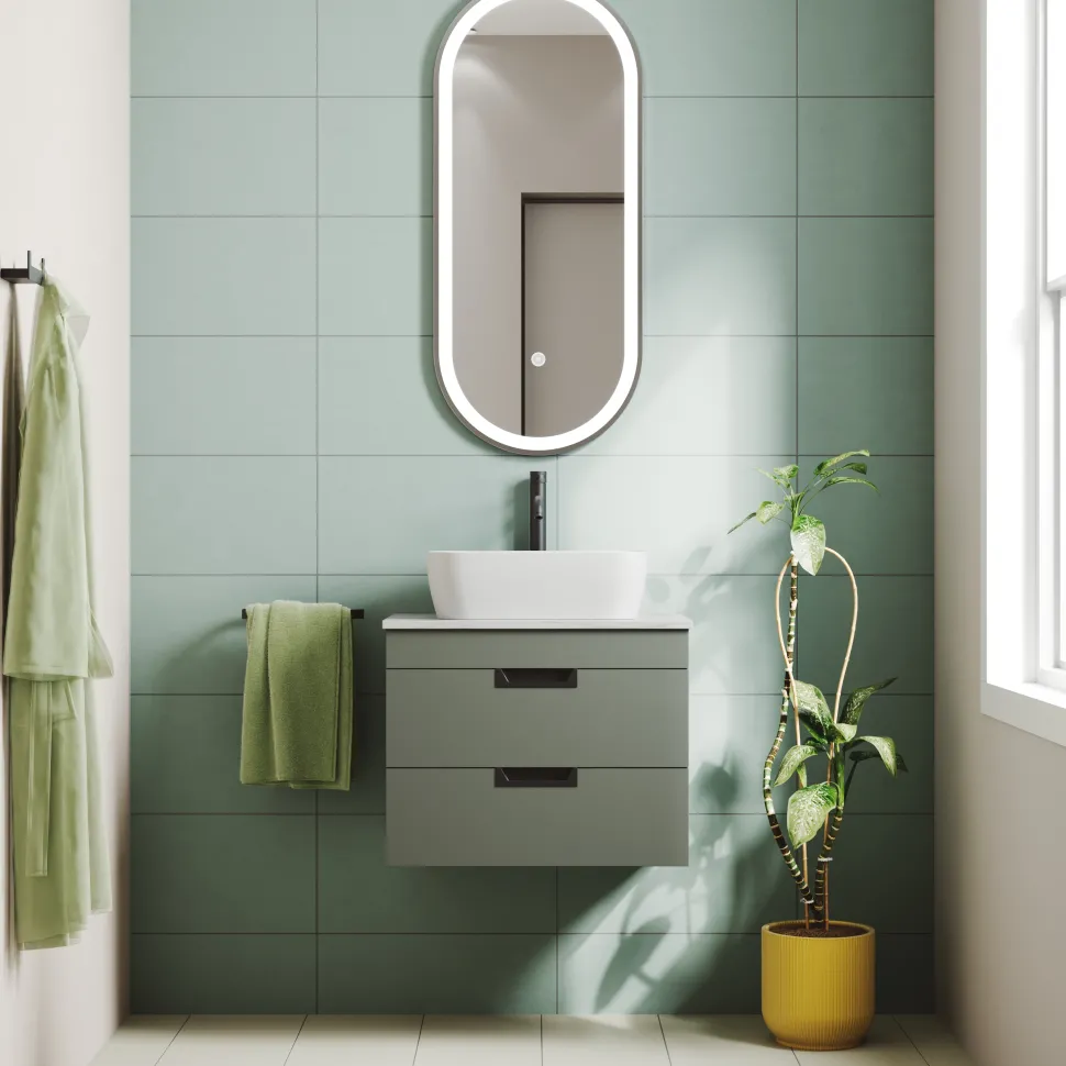 Isla 600mm Wall Hung Vanity Unit & Marble Sintered Stone Countertop