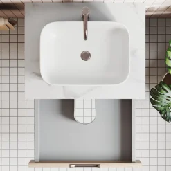 Isla 600mm Wall Hung Vanity Unit & Marble Sintered Stone Countertop