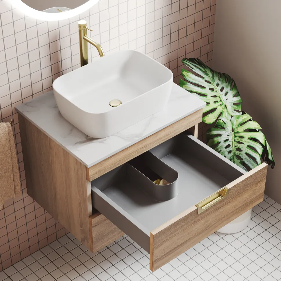 Isla 600mm Wall Hung Vanity Unit & Marble Sintered Stone Countertop