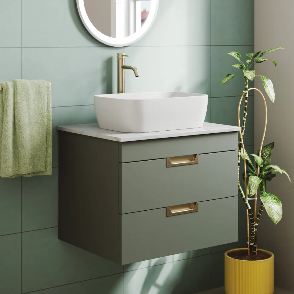 Isla 600mm Wall Hung Vanity Unit & Marble Sintered Stone Countertop