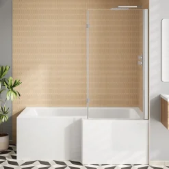 Jack Complete Bathroom Suite with 1700mm L Shaped Shower Bath & Rimless Toilet