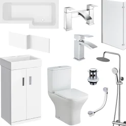 Jack Complete Bathroom Suite with 1700mm L Shaped Shower Bath & Rimless Toilet