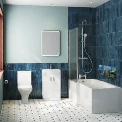 Jack Complete Bathroom Suite with 1700mm L Shaped Shower Bath & Rimless Toilet