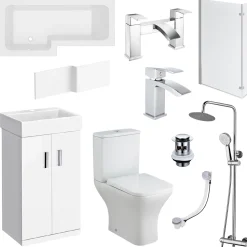 Jack Complete Bathroom Suite with 1700mm L Shaped Shower Bath & Rimless Toilet