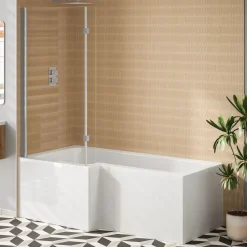 Jack Complete Bathroom Suite with 1700mm L Shaped Shower Bath & Rimless Toilet