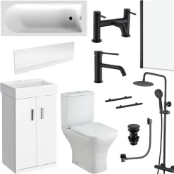 Jack Complete Matt Black Bathroom Suite with Shower Bath & Rimless Toilet