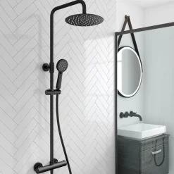 Jack Complete Matt Black Bathroom Suite with Shower Bath & Rimless Toilet