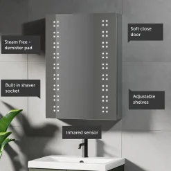 Jack LED Mirrored Cabinet with Demister Pad & Shaver Socket - 500 x 700mm