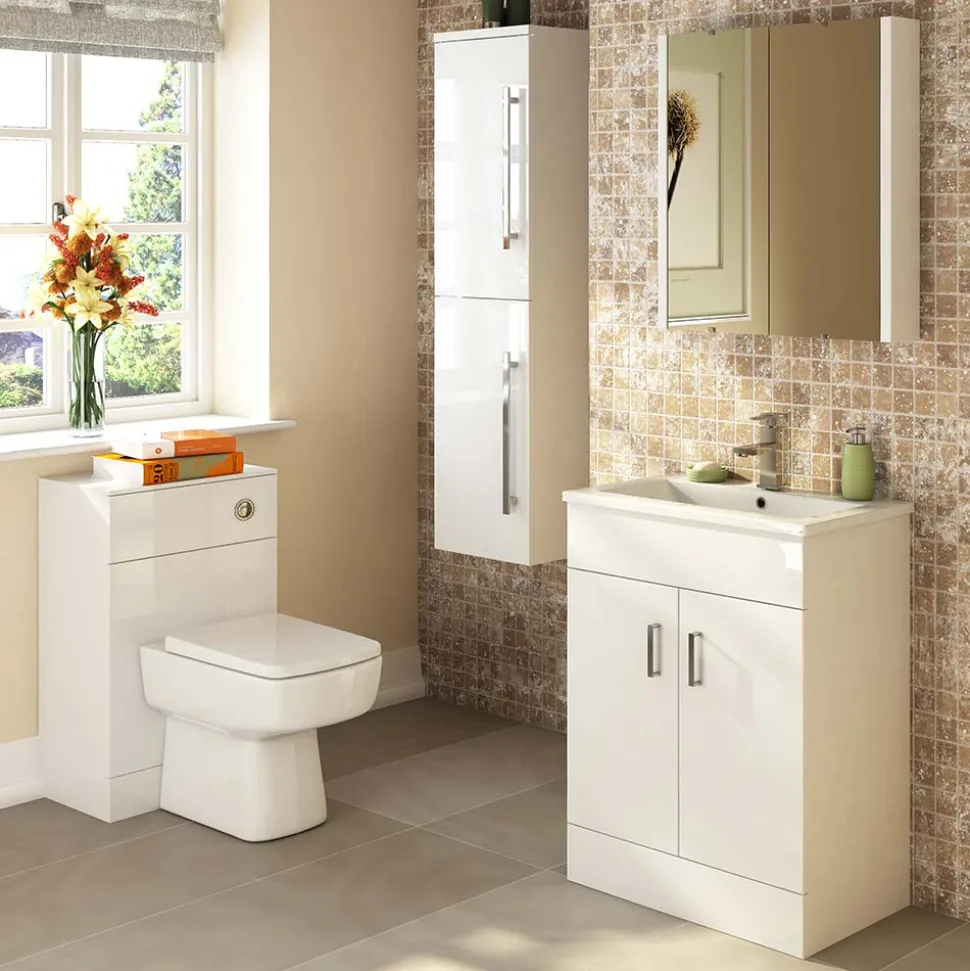 Jack Minimalist 600mm White Gloss Floor Standing Vanity Unit & Basin