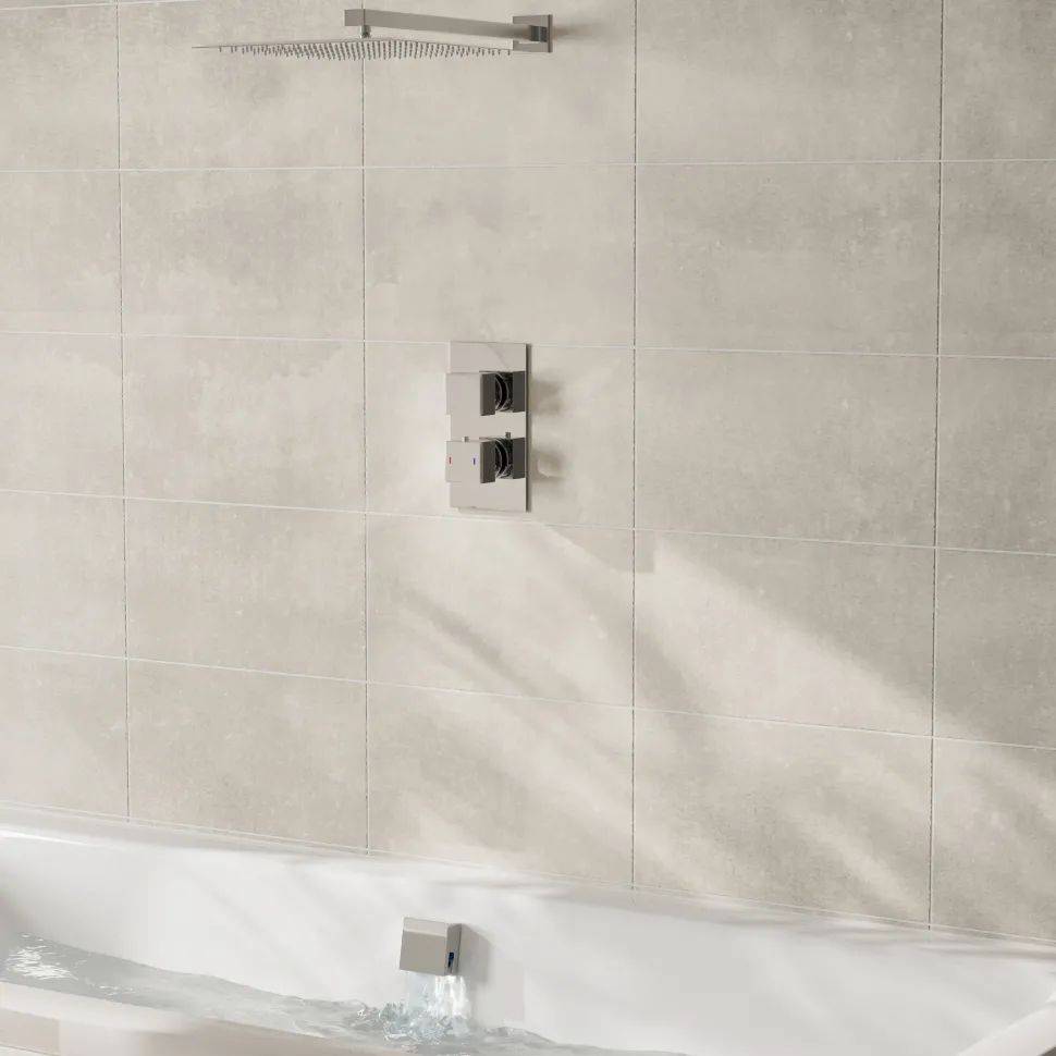 Jake Concealed Shower Valve, Fixed Shower Head & Overflow Bath Filler