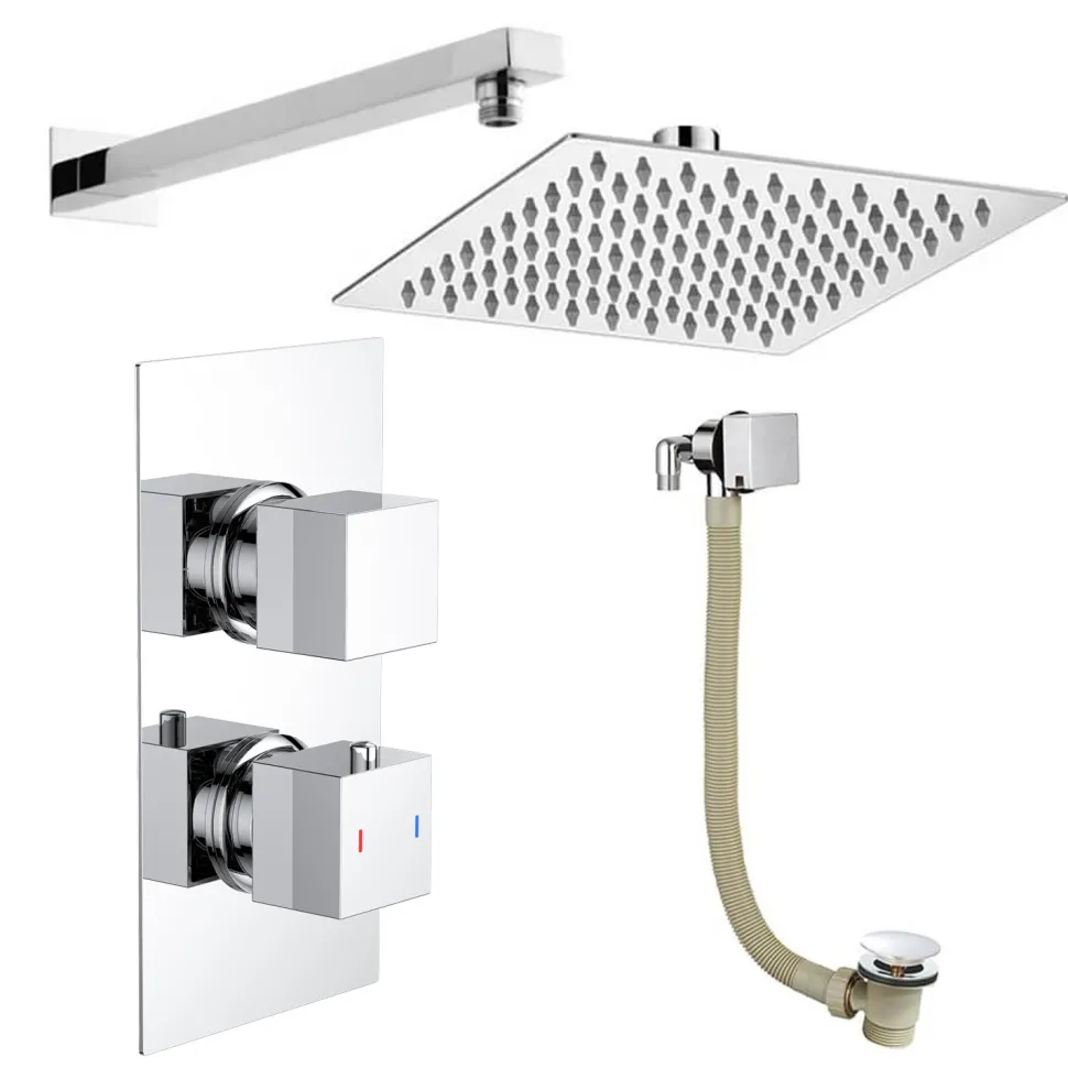 Jake Concealed Shower Valve, Fixed Shower Head & Overflow Bath Filler