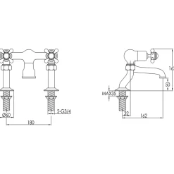 JTP Grosvenor Cross Deck Mounted Bath Filler Tap